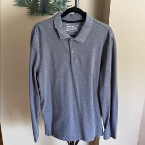 Eddie Bauer Gray Polo Shirt Classic Knit